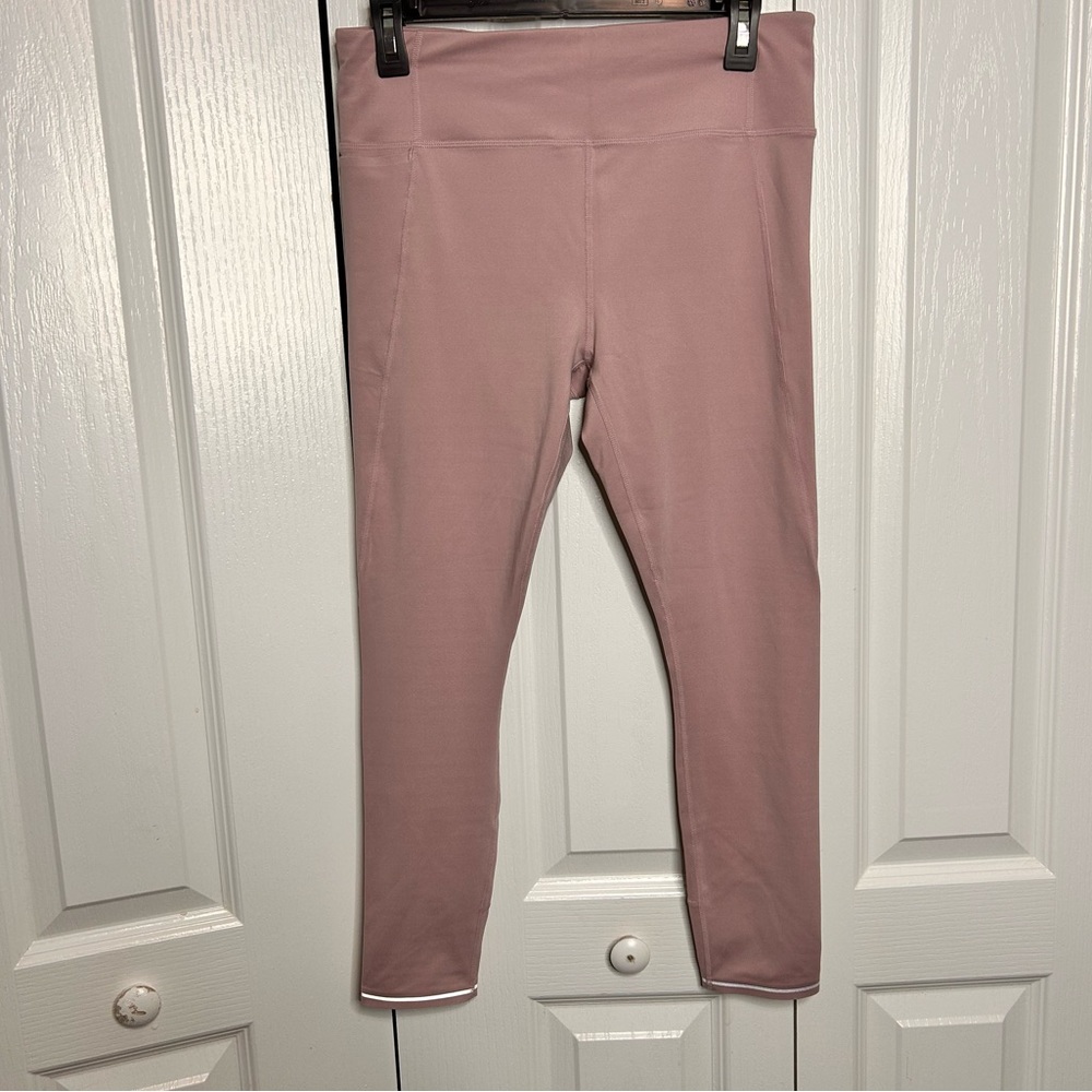 Athleta Women’s Mauve Pink High Rise Cropped Leggings Pockets Zipper Size M